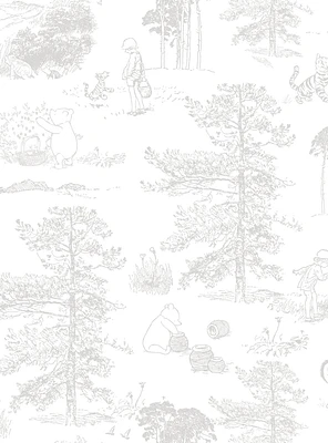 Disney Winnie The Pooh Grey Toile Peel & Stick Wallpaper