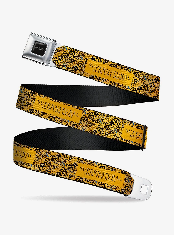 Supernatural Join The Hunt Logo And Castiel Wings Youth Seatbelt Belt