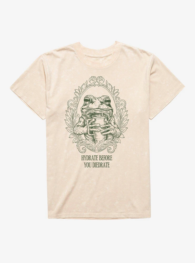 Hydrate Before You Diedrate Frog Portrait Mineral Wash T-Shirt