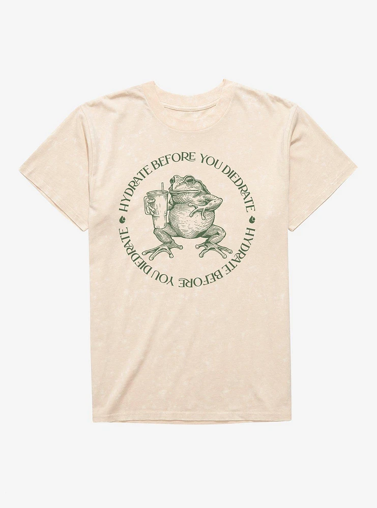 Hydrate Before You Diedrate Frog Circle Mineral Wash T-Shirt