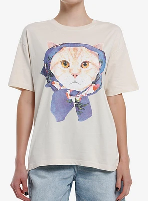 Sweet Society Orange Cat With Scarf Girls Oversized T-Shirt