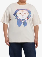 Sweet Society Orange Cat With Scarf Girls Oversized T-Shirt Plus