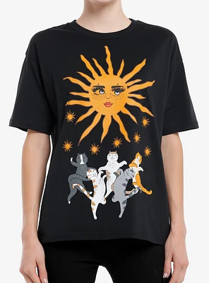 Cats Dancing Sun Girls Oversized T-Shirt