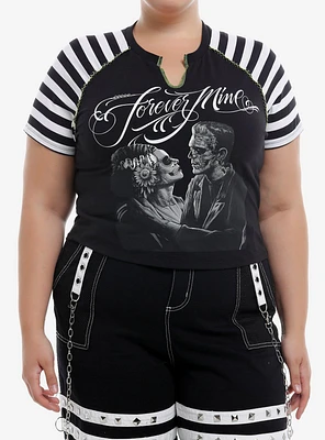 Universal Monsters X Maxx242 Frankenstein & The Bride Of Forever Mine Girls Raglan Top Plus Hot Topic Exclusive