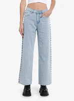 Light Blue Studded Wide-Leg Jeans