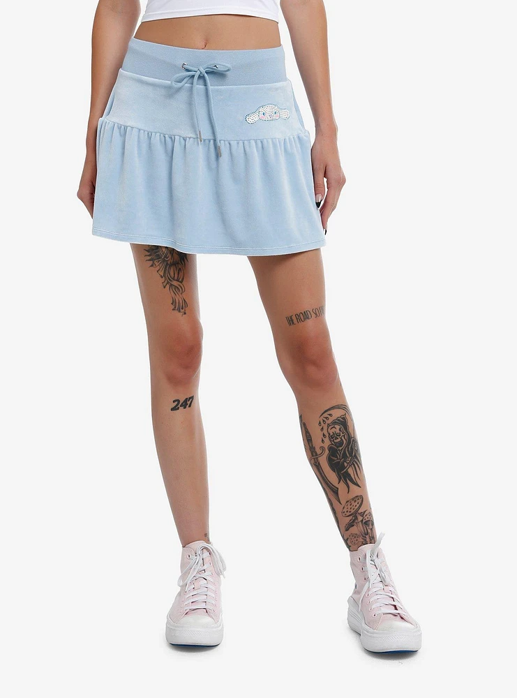 Cinnamoroll Rhinestone Pastel Blue Velour Skirt