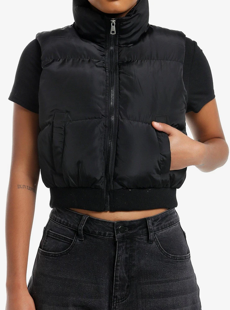 Black Girls Crop Puffer Vest