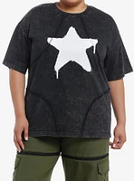 Social Collision Graffiti Star Stitch Dark Wash Girls Oversized T-Shirt Plus