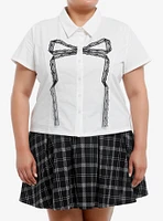 Social Collision Black Lace Ribbon Girls Woven Button-Up Plus