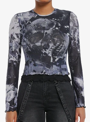 Skull & Chains Double Mesh Girls Long-Sleeve Top