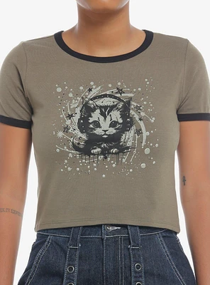 Social Collision Cat Rhinestone Girls Ringer Baby T-Shirt