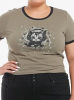 Social Collision Cat Rhinestone Girls Ringer Baby T-Shirt Plus