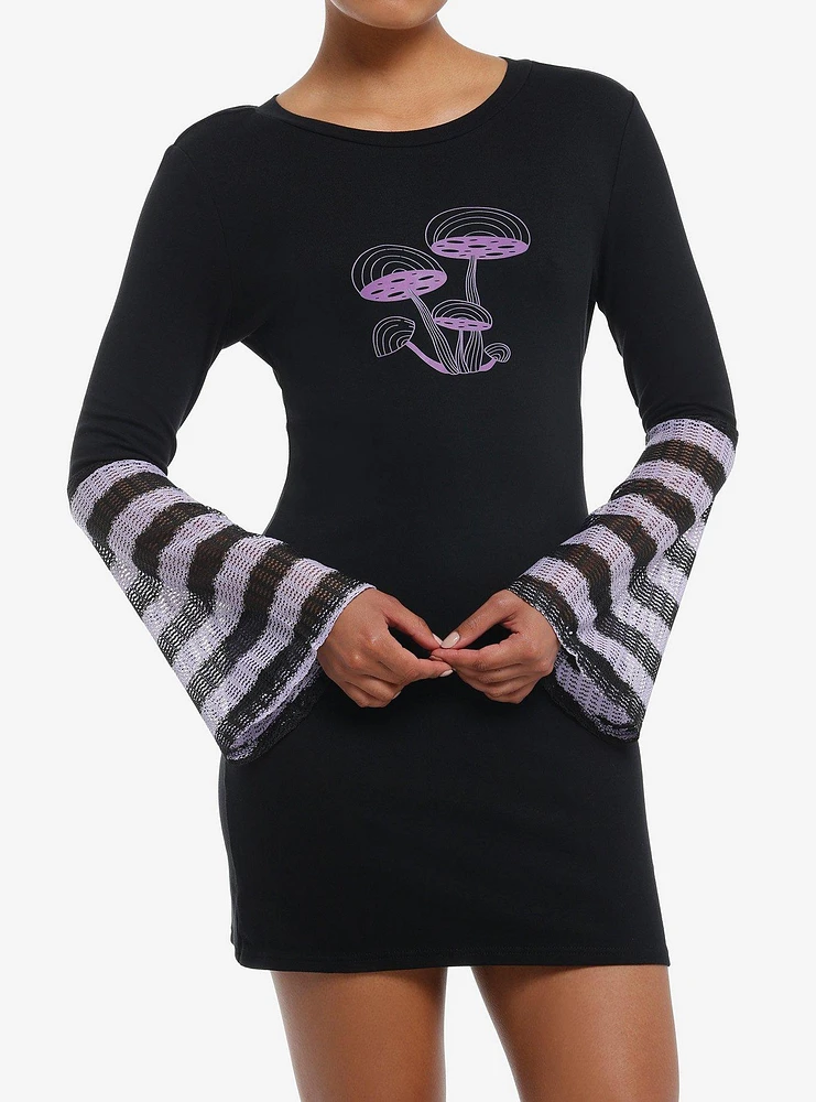 Purple Mushroom Knit Bell Sleeve Dress