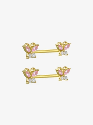 14G Steel Butterfly Nipple Barbell 2 Pack