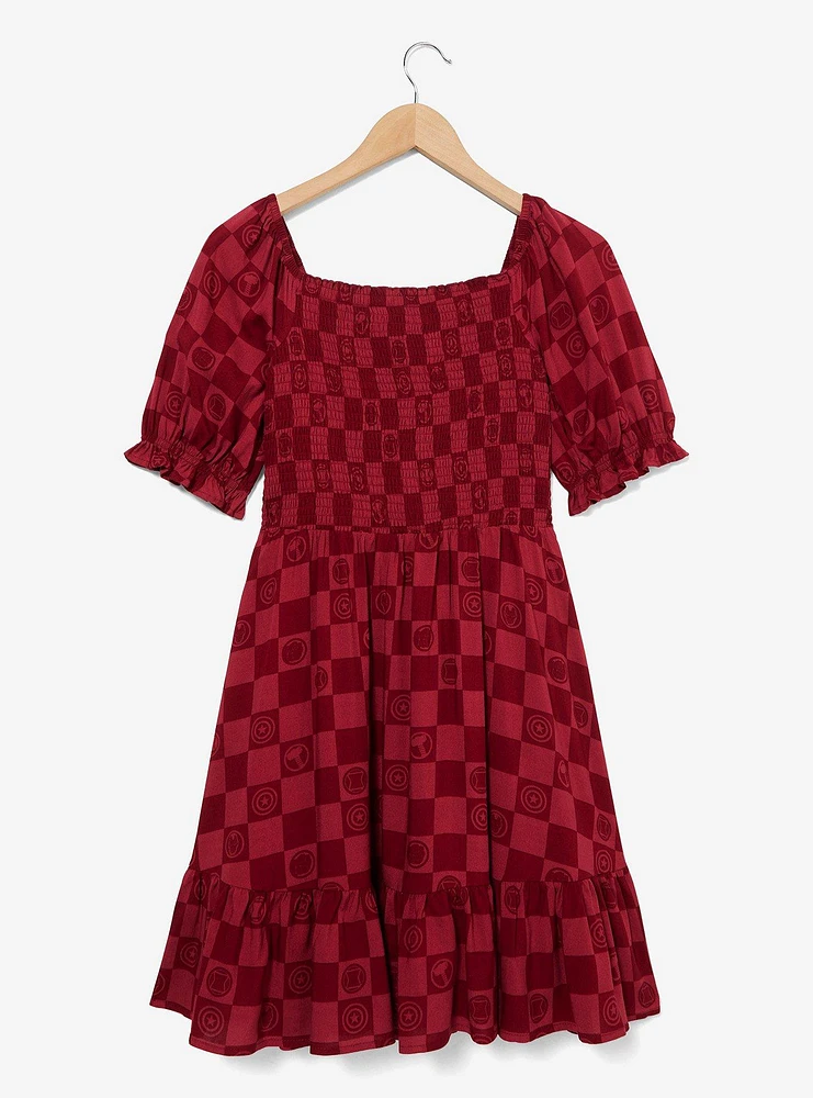 Marvel Avengers Icons Checkered Smock Dress - BoxLunch Exclusive