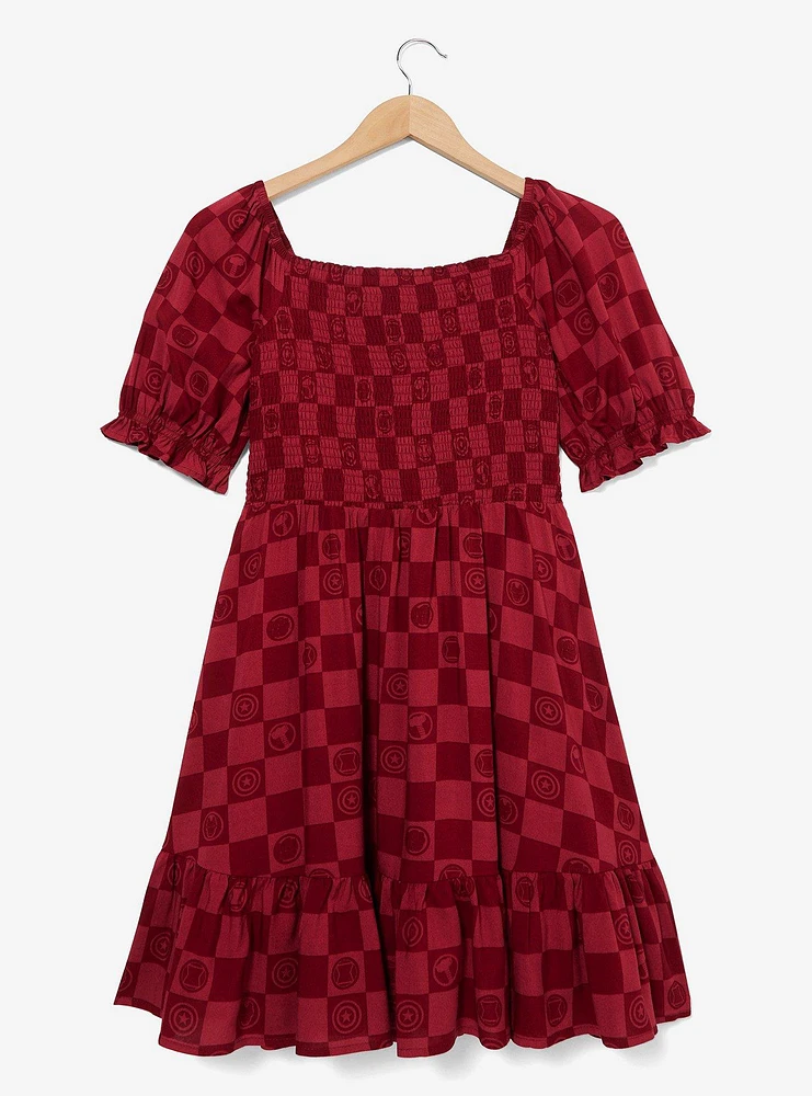 Marvel Avengers Icons Checkered Plus Smock Dress - BoxLunch Exclusive