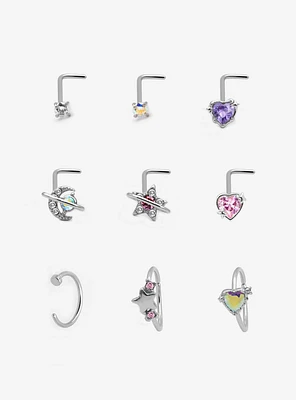 Steel Celestial Heart Nose Stud & Hoop 9 Pack