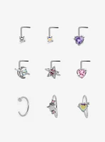 Steel Celestial Heart Nose Stud & Hoop 9 Pack