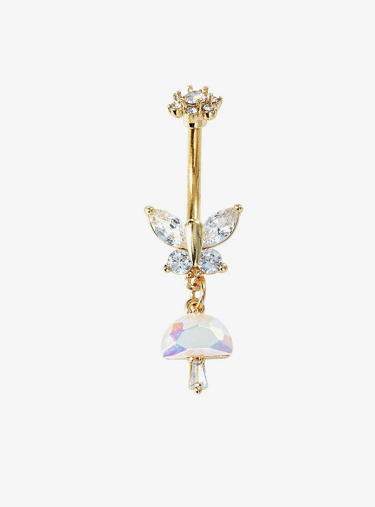 14G Steel Butterfly Mushroom Navel Barbell