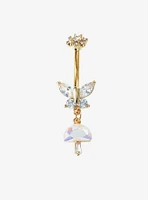 14G Steel Butterfly Mushroom Navel Barbell