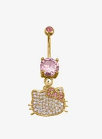 Steel Gold Hello Kitty Pink Bling Face Navel Barbell