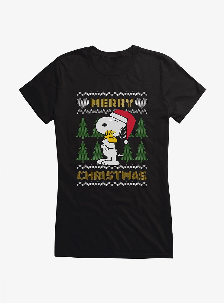 Peanuts Merry Christmas Sweater Pattern Girls T-Shirt