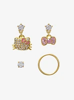 Steel Gold Hello Kitty Bedazzled Stud & Hoop 4 Pack