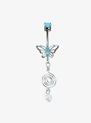 14G Steel Turquoise Butterfly Navel Barbell