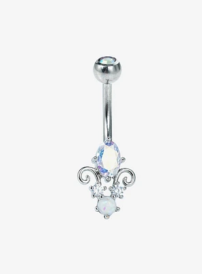 14G Steel Silver Filigree Gem Navel Barbell