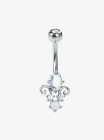 14G Steel Silver Filigree Gem Navel Barbell