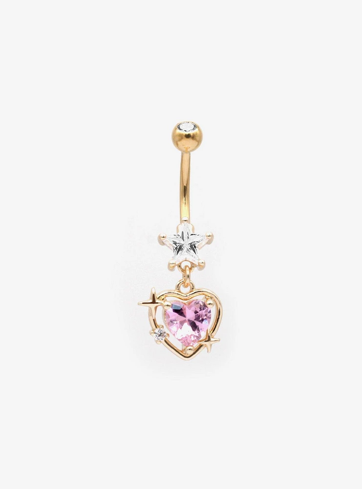 14G Steel Gold Heart & Star Navel Barbell