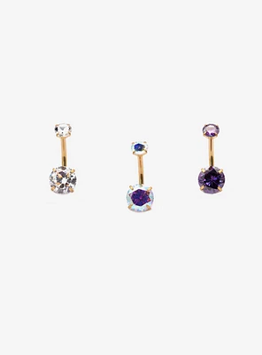 14G Steel Gold Multicolor Gem Navel Barbell 3 Pack