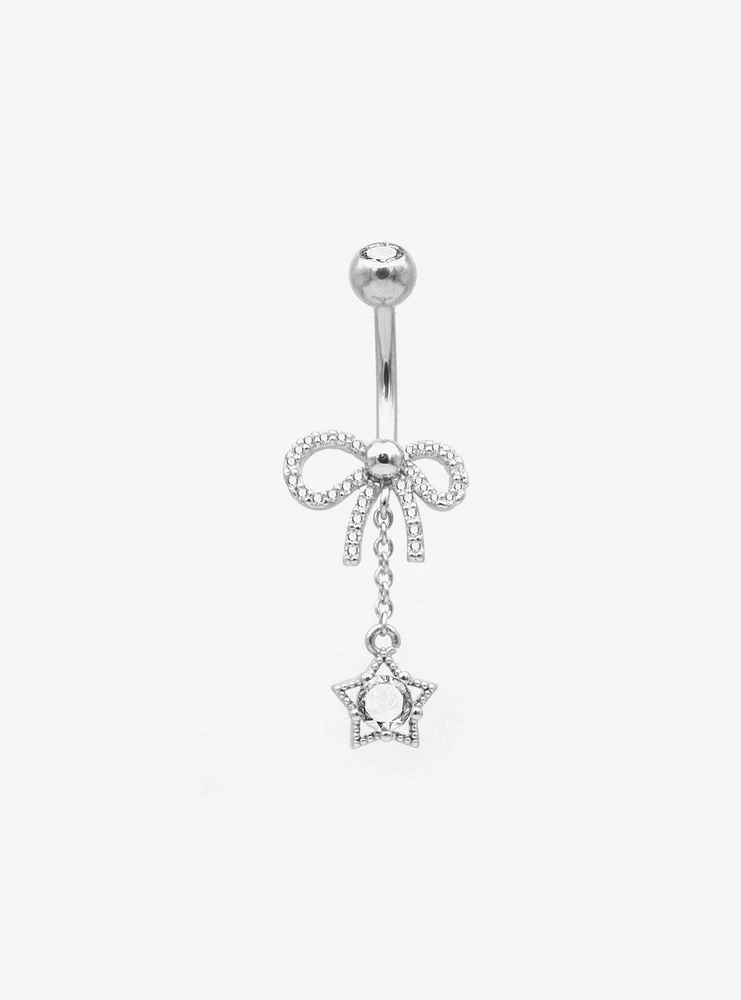 14G Steel Silver Bedazzled Bow Navel Barbell