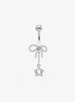 14G Steel Silver Bedazzled Bow Navel Barbell