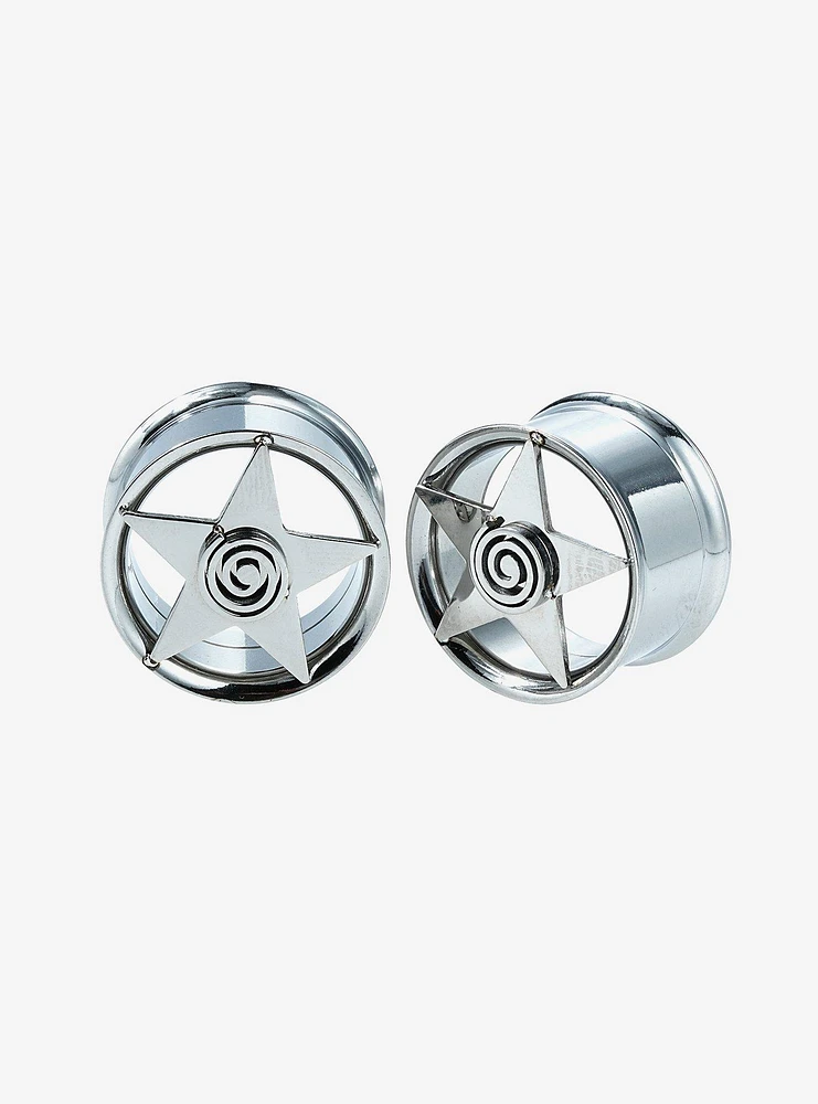 Steel Silver Spiral Star Plug 2 Pack