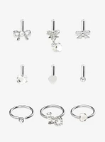 Steel Bow Heart Nose Stud & Hoop 9 Pack