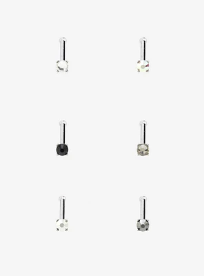 Steel Basic Gem Nose Stud 6 Pack