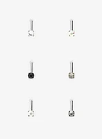 Steel Basic Gem Nose Stud 6 Pack