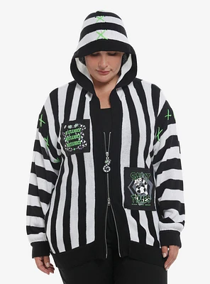 Beetlejuice Stripe Patches Girls Hooded Cardigan Plus