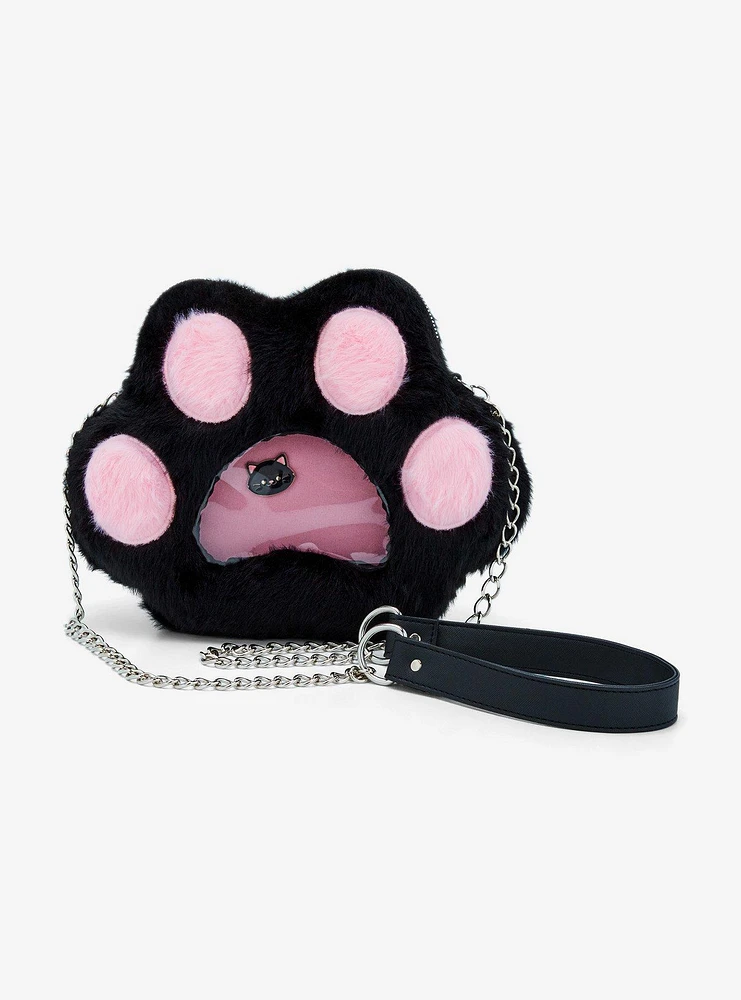 Black & Pink Paw Print Pin Collector Crossbody Bag