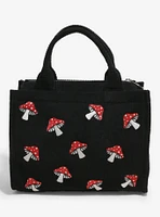 Mushroom Embroidered Black Corduroy Crossbody Bag