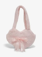 Pastel Pink Heart Fuzzy Plush Tote Bag