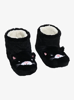 Black Cat Plush Bootie Slippers