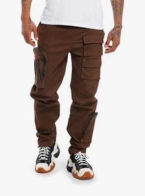 Brown Cargo Zipper Pocket Pants