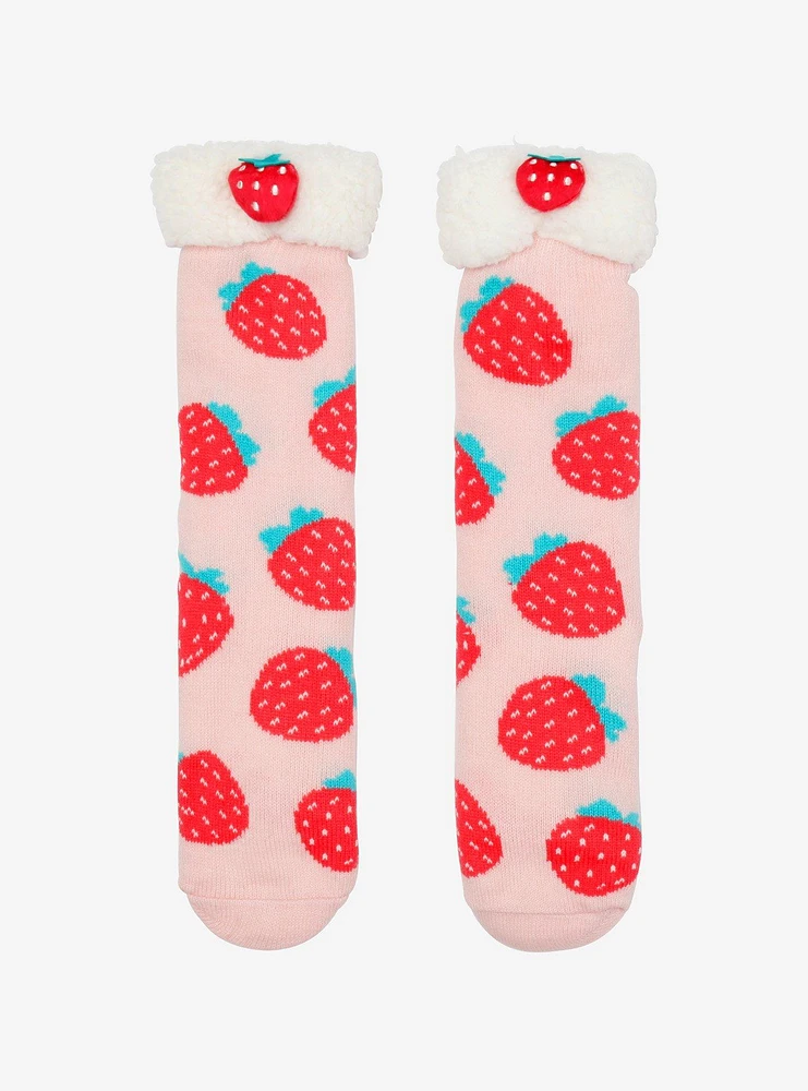 Strawberry Plush Cozy Slipper Socks