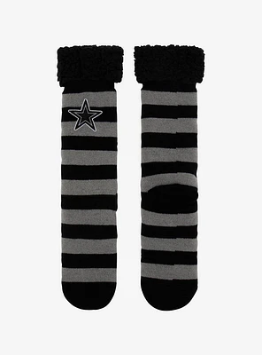 Black & Grey Stripe Star Cozy Slipper Socks