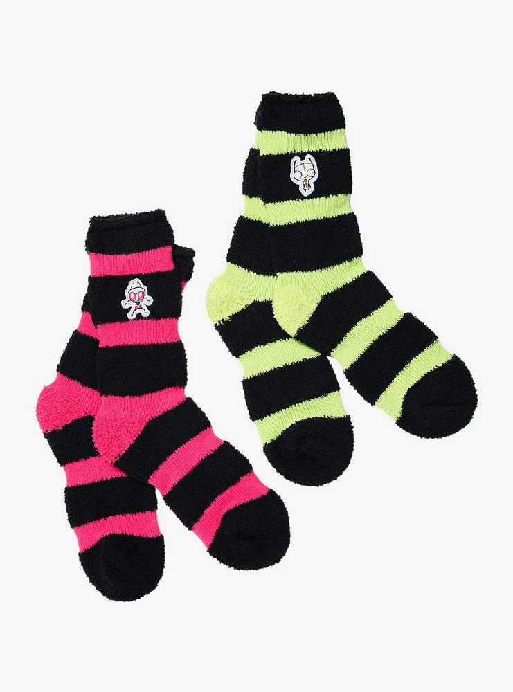 Invader Zim GIR Stripe Fuzzy Crew Socks 2 Pair