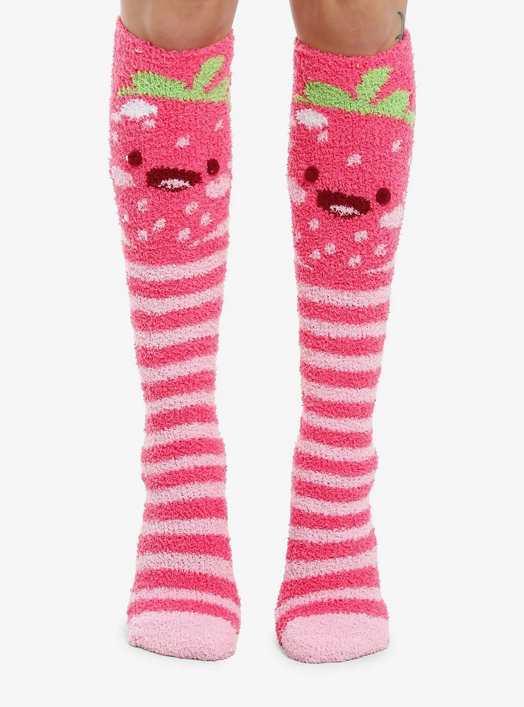 Strawberry Pink Stripe Knee-High Fuzzy Socks