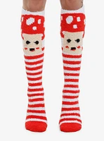 Mushroom Red & White Stripe Knee-High Fuzzy Socks