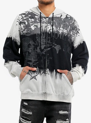 Social Collision Skull Dip Wash Oversized Hoodie